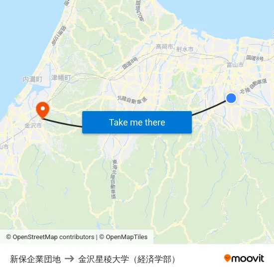 新保企業団地 to 金沢星稜大学（経済学部） map
