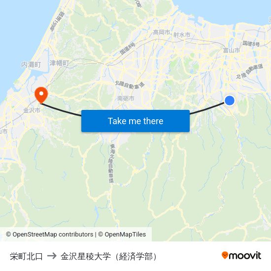 栄町北口 to 金沢星稜大学（経済学部） map