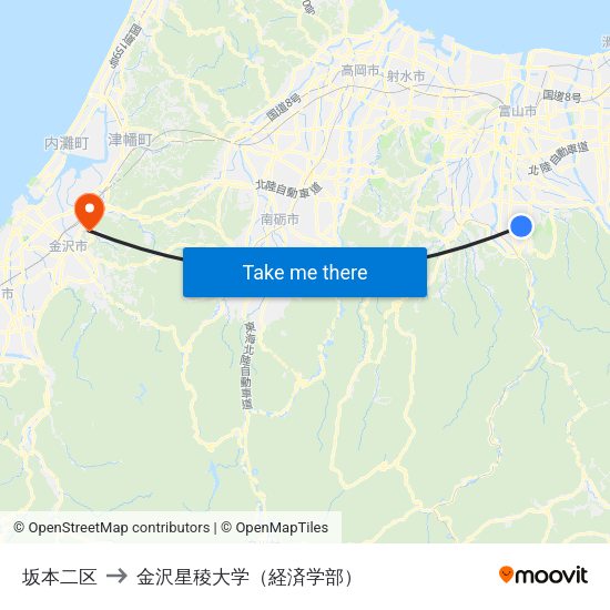 坂本二区 to 金沢星稜大学（経済学部） map