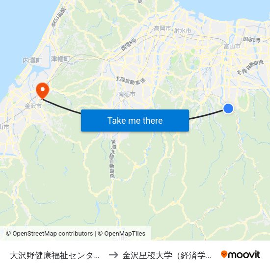 大沢野健康福祉センター前 to 金沢星稜大学（経済学部） map