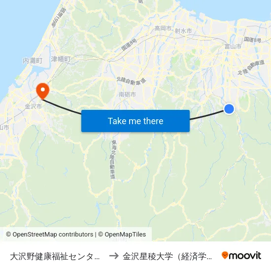 大沢野健康福祉センター前 to 金沢星稜大学（経済学部） map