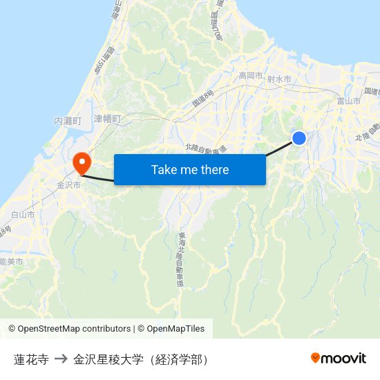 蓮花寺 to 金沢星稜大学（経済学部） map