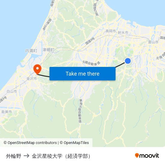 外輪野 to 金沢星稜大学（経済学部） map