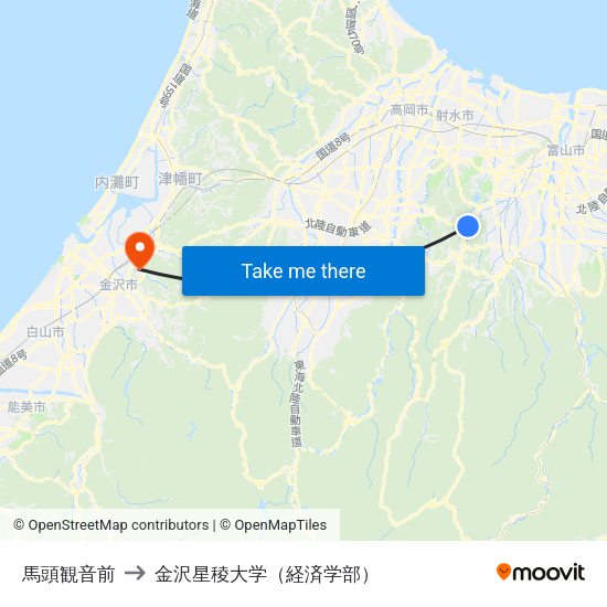 馬頭観音前 to 金沢星稜大学（経済学部） map