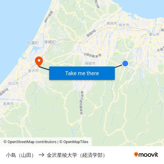 小島（山田） to 金沢星稜大学（経済学部） map