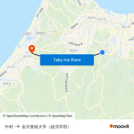 中村 to 金沢星稜大学（経済学部） map