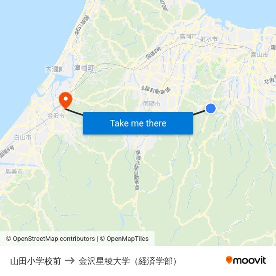 山田小学校前 to 金沢星稜大学（経済学部） map