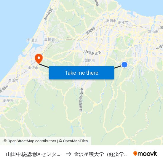 山田中核型地区センター前 to 金沢星稜大学（経済学部） map