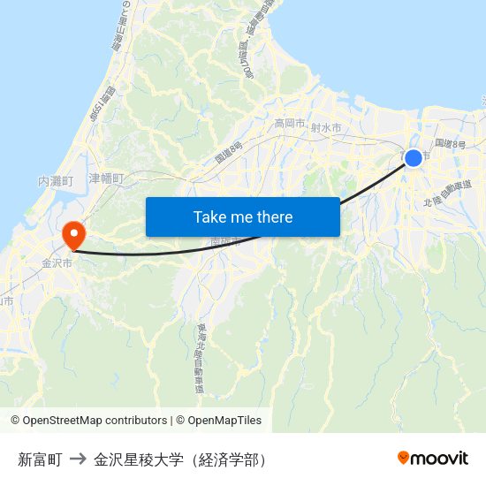 新富町 to 金沢星稜大学（経済学部） map