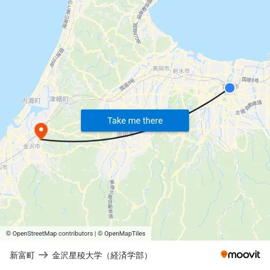 新富町 to 金沢星稜大学（経済学部） map