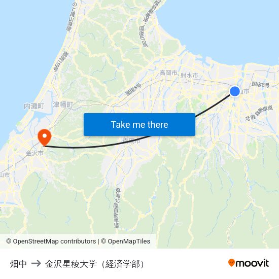 畑中 to 金沢星稜大学（経済学部） map