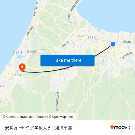 安養坊 to 金沢星稜大学（経済学部） map