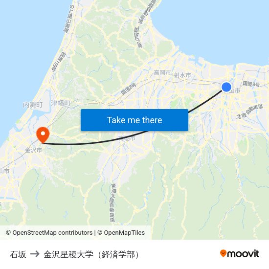 石坂 to 金沢星稜大学（経済学部） map