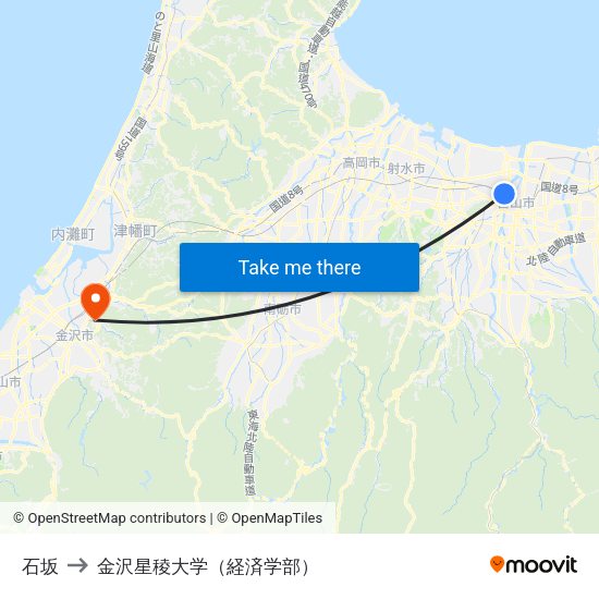 石坂 to 金沢星稜大学（経済学部） map