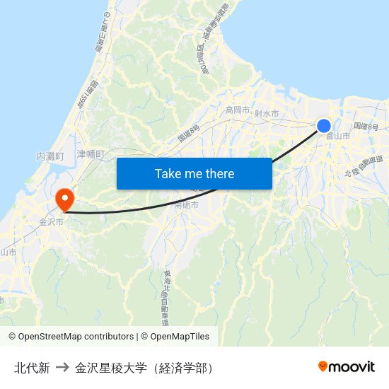 北代新 to 金沢星稜大学（経済学部） map