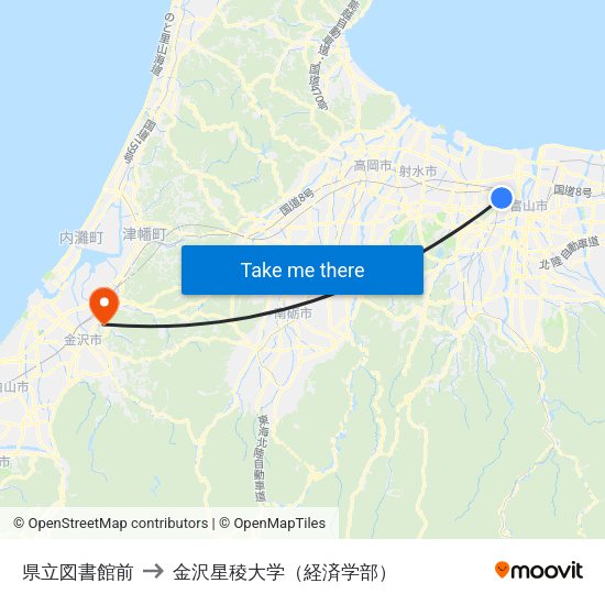 県立図書館前 to 金沢星稜大学（経済学部） map