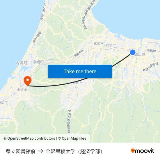 県立図書館前 to 金沢星稜大学（経済学部） map