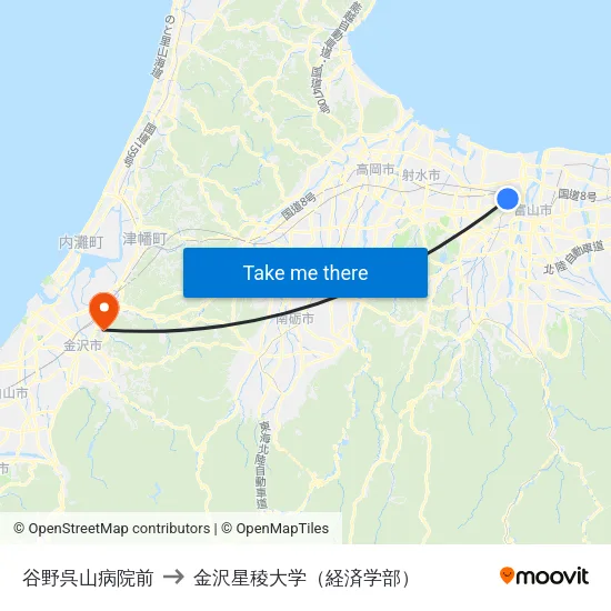 谷野呉山病院前 to 金沢星稜大学（経済学部） map