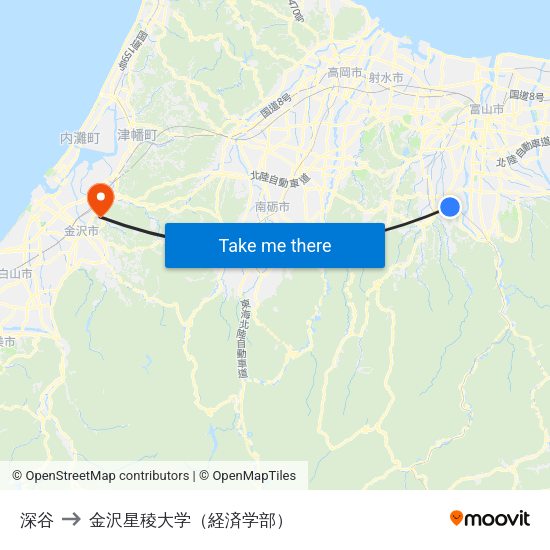 深谷 to 金沢星稜大学（経済学部） map