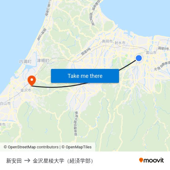 新安田 to 金沢星稜大学（経済学部） map
