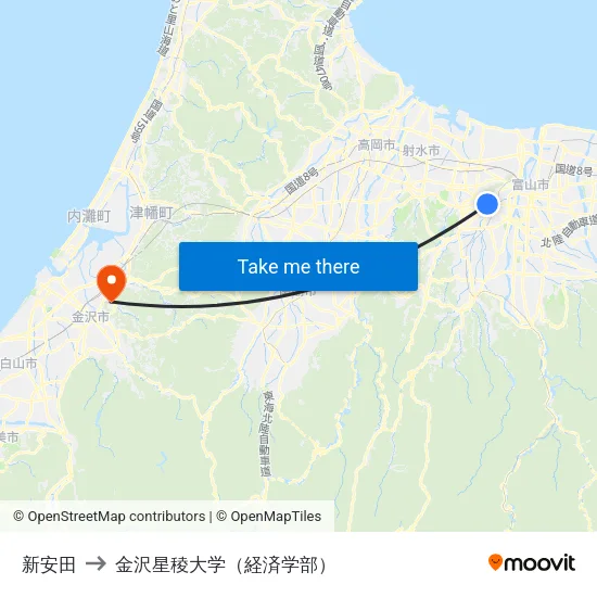 新安田 to 金沢星稜大学（経済学部） map