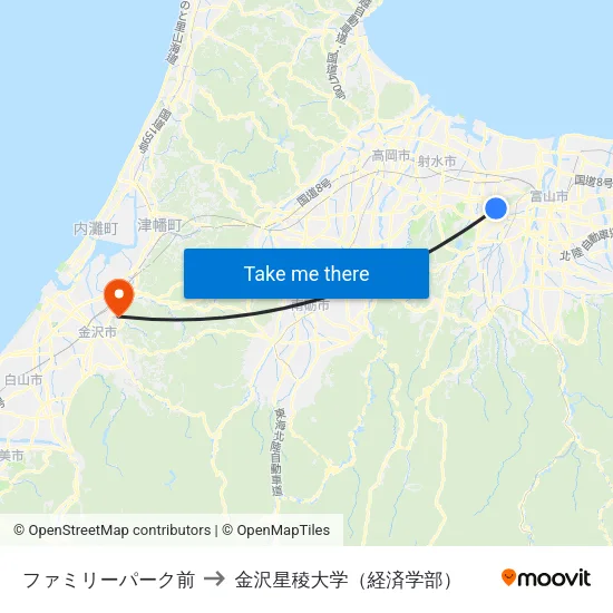ファミリーパーク前 to 金沢星稜大学（経済学部） map