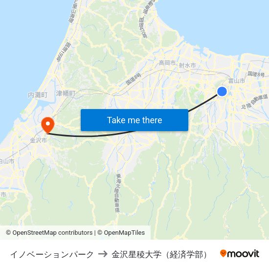 イノベーションパーク to 金沢星稜大学（経済学部） map
