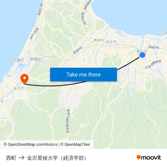西町 to 金沢星稜大学（経済学部） map
