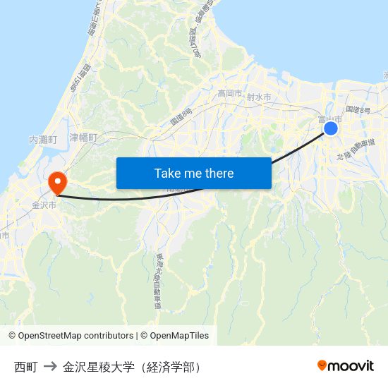 西町 to 金沢星稜大学（経済学部） map