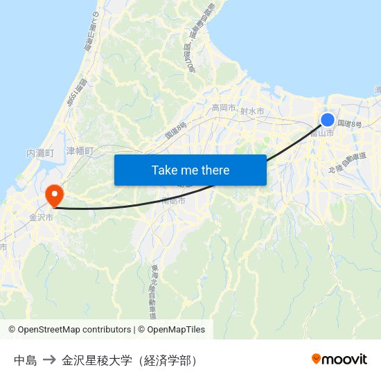 中島 to 金沢星稜大学（経済学部） map
