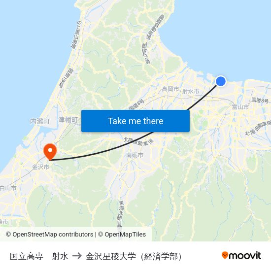 国立高専　射水 to 金沢星稜大学（経済学部） map