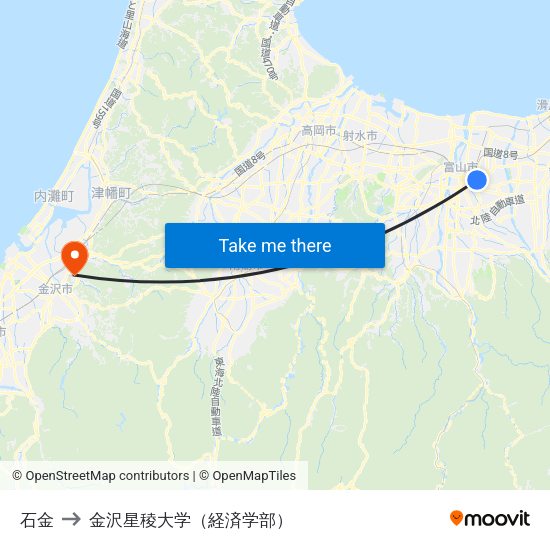 石金 to 金沢星稜大学（経済学部） map