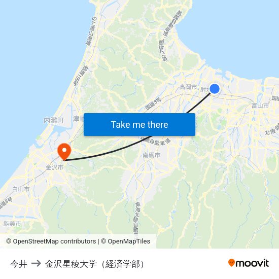 今井 to 金沢星稜大学（経済学部） map