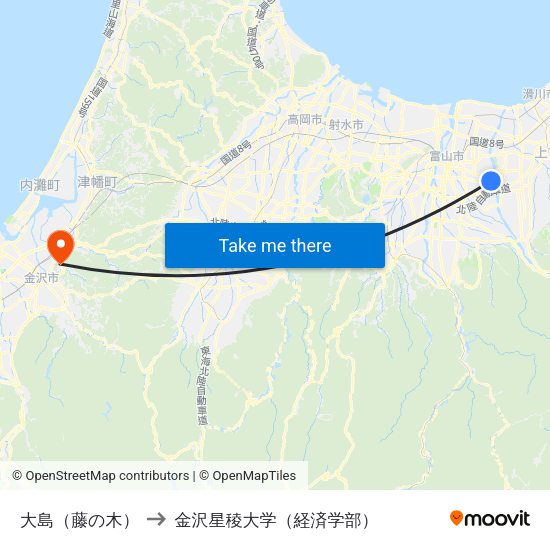 大島（藤の木） to 金沢星稜大学（経済学部） map