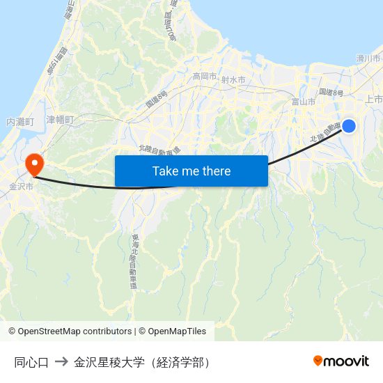 同心口 to 金沢星稜大学（経済学部） map