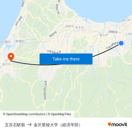 五百石駅前 to 金沢星稜大学（経済学部） map