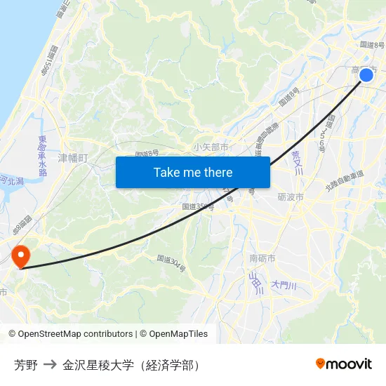 芳野 to 金沢星稜大学（経済学部） map