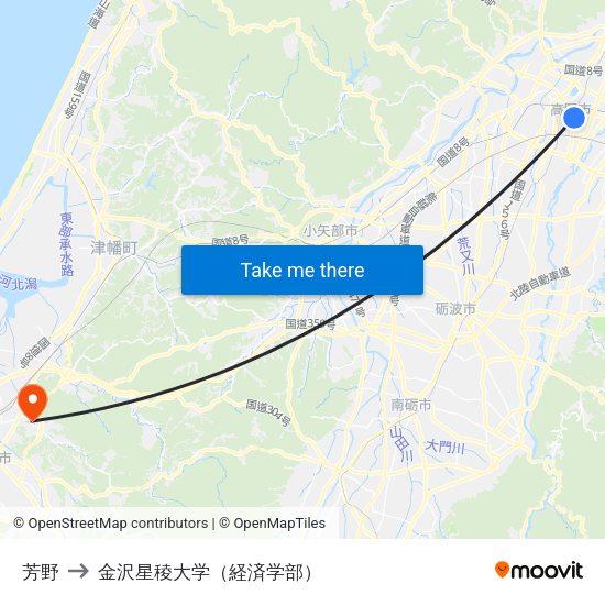 芳野 to 金沢星稜大学（経済学部） map