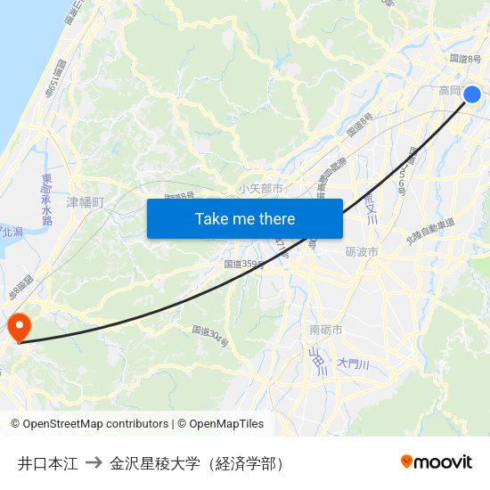 井口本江 to 金沢星稜大学（経済学部） map