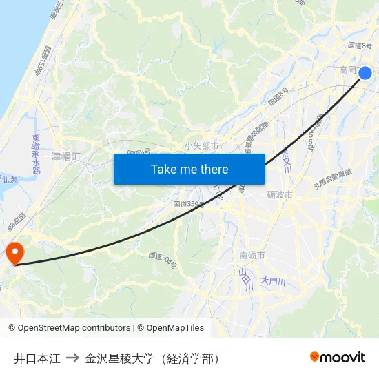 井口本江 to 金沢星稜大学（経済学部） map
