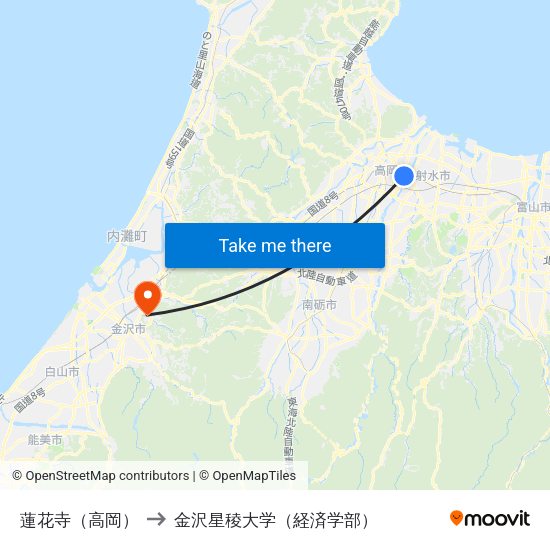 蓮花寺（高岡） to 金沢星稜大学（経済学部） map
