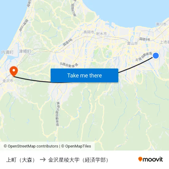 上町（大森） to 金沢星稜大学（経済学部） map