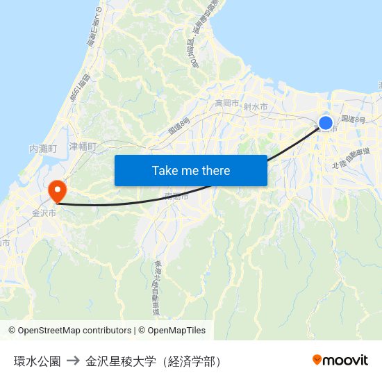 環水公園 to 金沢星稜大学（経済学部） map
