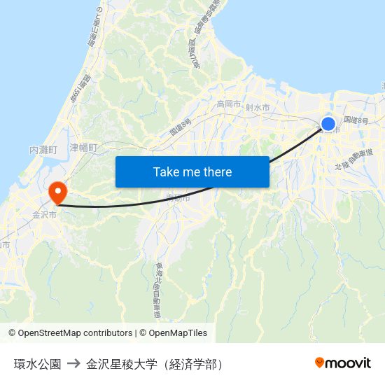 環水公園 to 金沢星稜大学（経済学部） map