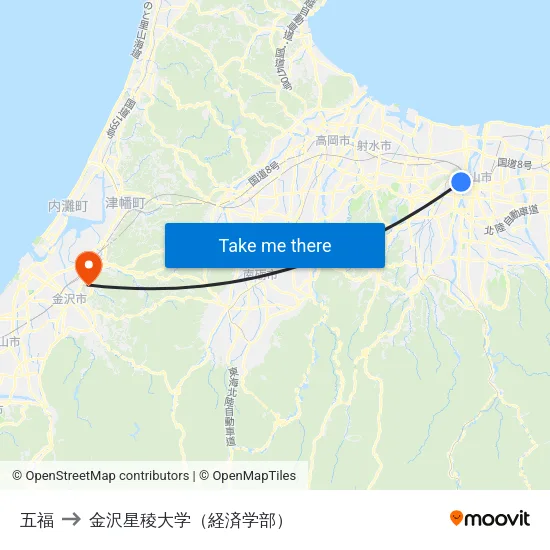 五福 to 金沢星稜大学（経済学部） map