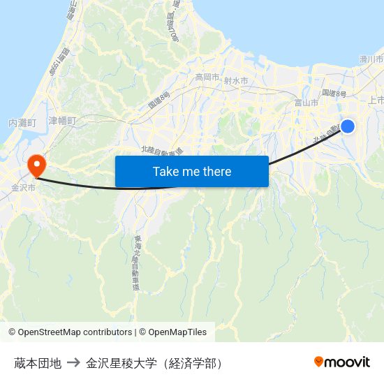 蔵本団地 to 金沢星稜大学（経済学部） map