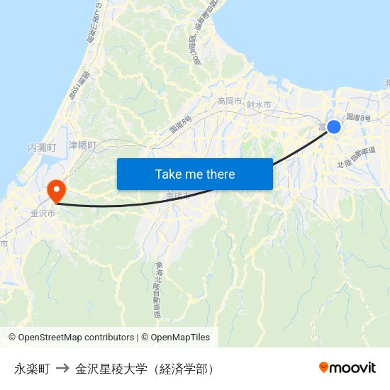 永楽町 to 金沢星稜大学（経済学部） map
