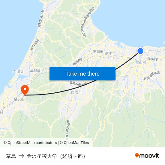 草島 to 金沢星稜大学（経済学部） map