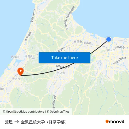 荒屋 to 金沢星稜大学（経済学部） map