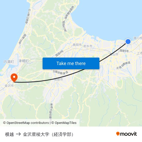 横越 to 金沢星稜大学（経済学部） map